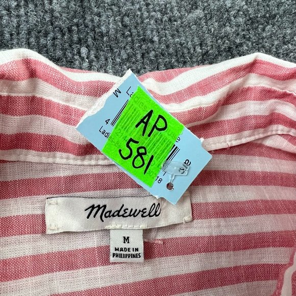 Madewell Button Up Shirt Adult Medium Women Top Pink White Stripe Lightweight - Picture 3 of 12